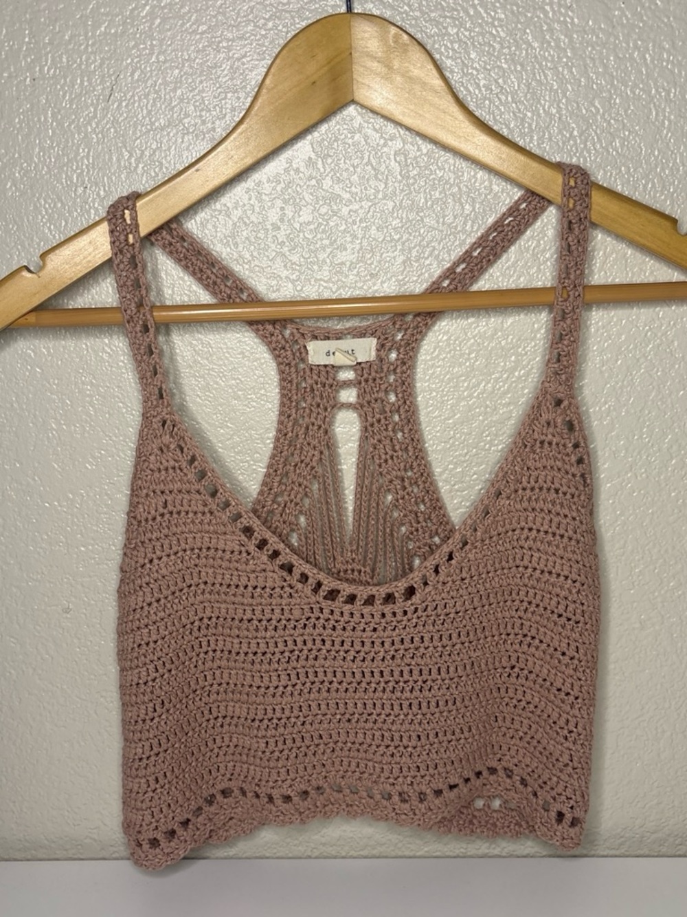 Debut Crochet Crop Tank Top in Dusty Rose